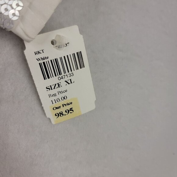 Robert Kitchen Womens XL White Cotton Short Sleeve Sequin Detail Button Blouse - Picture 9 of 12